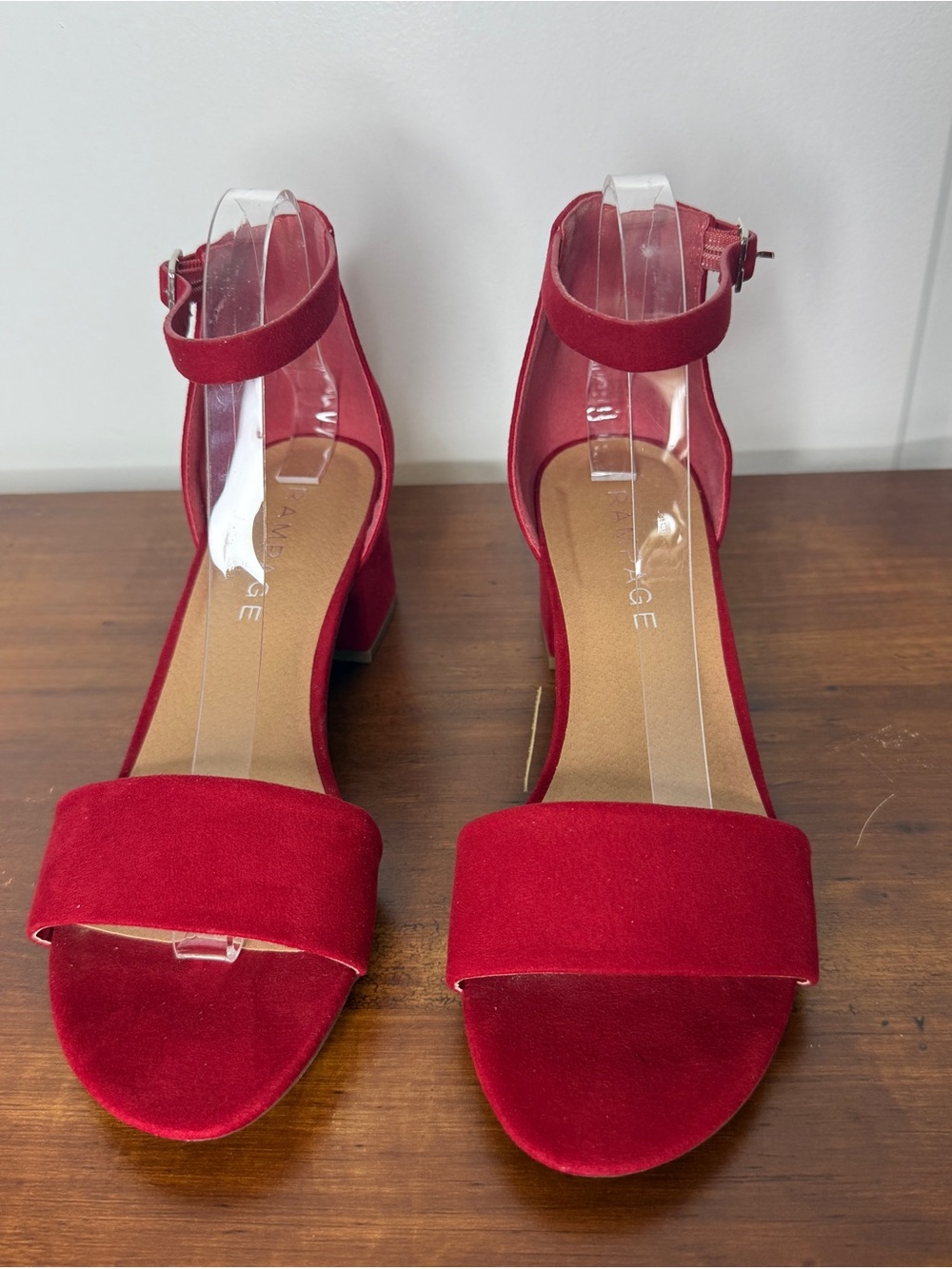 Rampage Red Suede Block Heel Sandals with Ankle Strap - Picture 10 of 10